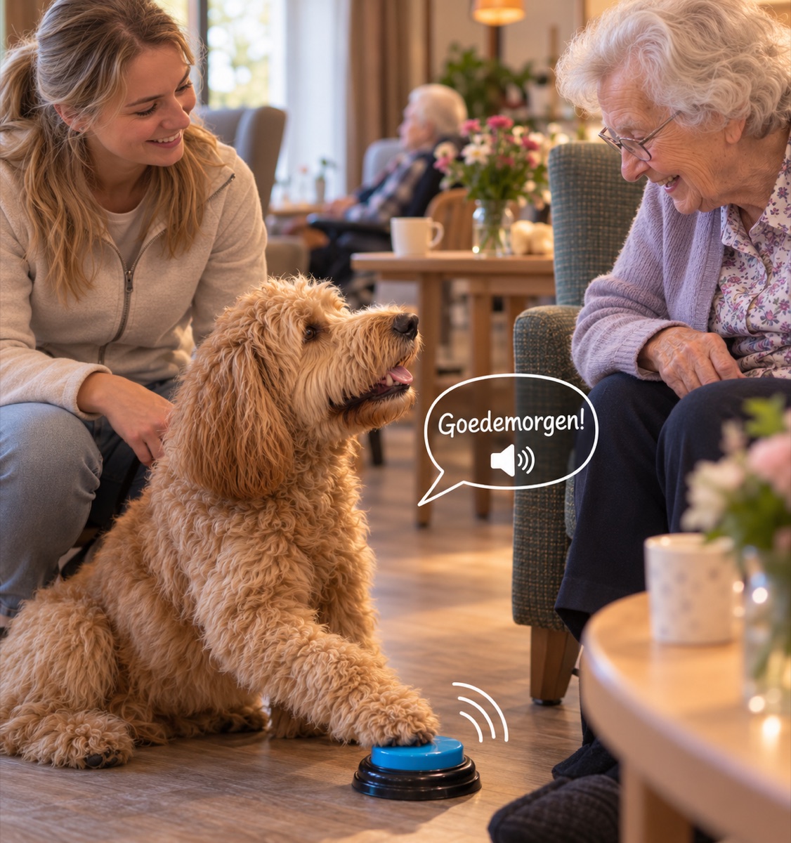 Een hond die goedemorgen zegt